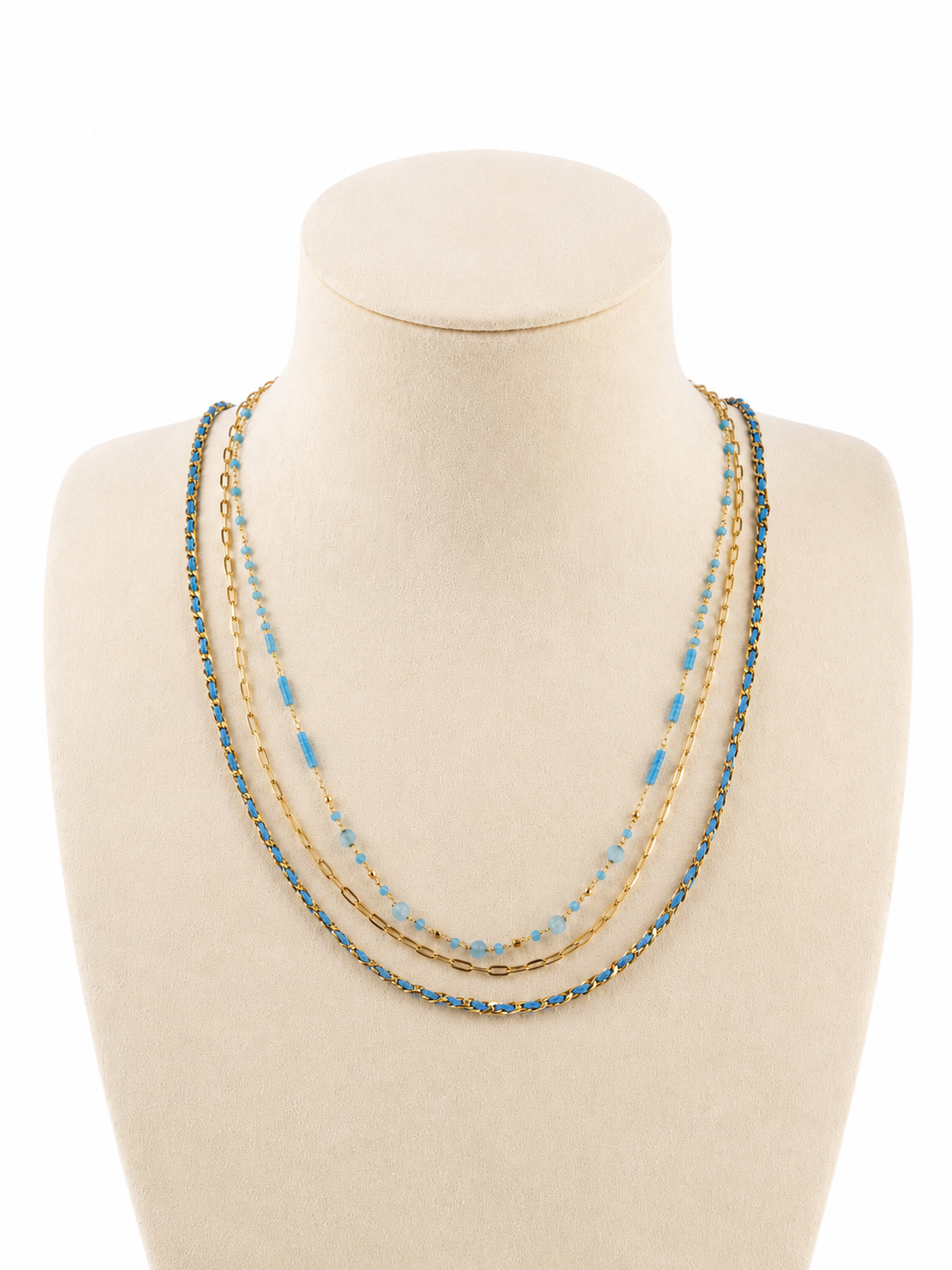 Maroon and blue beaded necklace