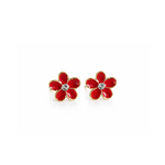 Red flower shaped earrings with gold plated accents 