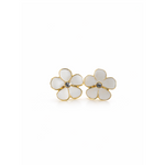 Pair of white flower-shaped earrings with gold plated accents