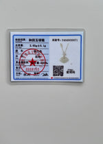 Jewelry card with a necklace and certification details 