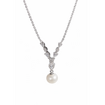 sterling silver necklace with a pearl pendant and cubic zirconia 