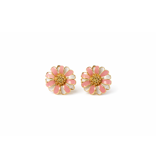 Pair of pink and gold flower-shaped earrings 