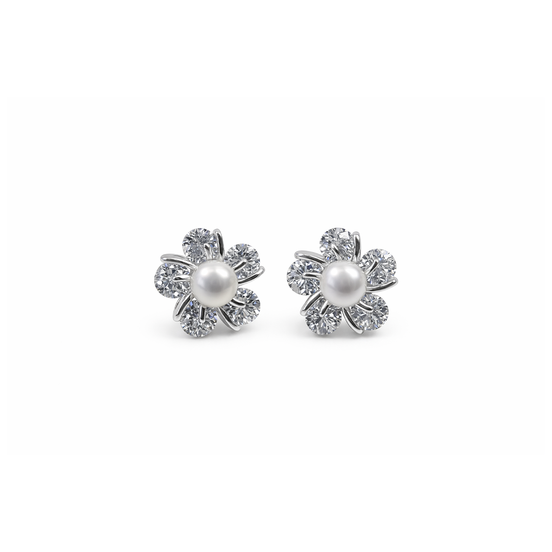 flower garden is pair of cubic zirconia sterling silver pearl earrings