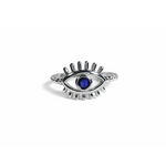 sterling silver ring with eye design and blue gemstone 