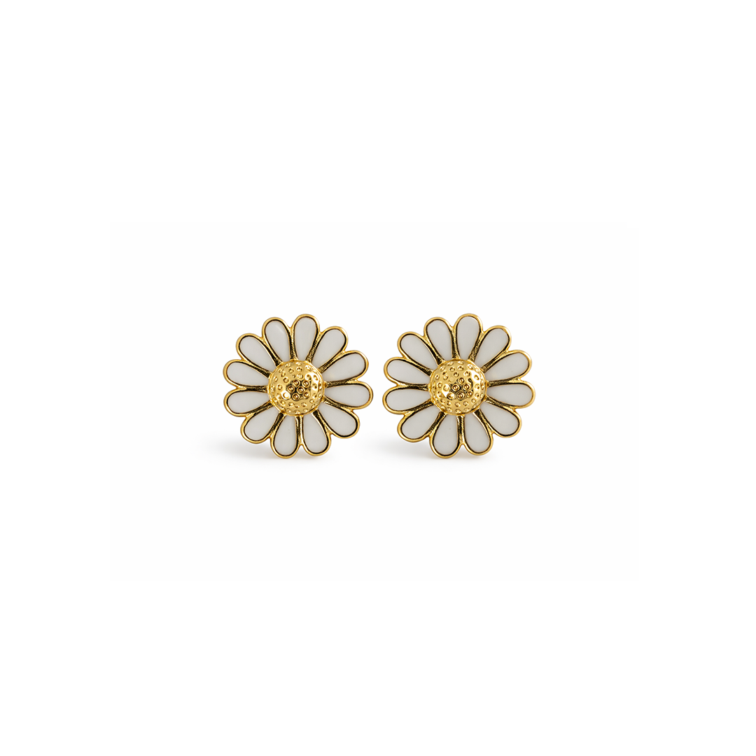 Gold plated and white daisy-shaped earrings 