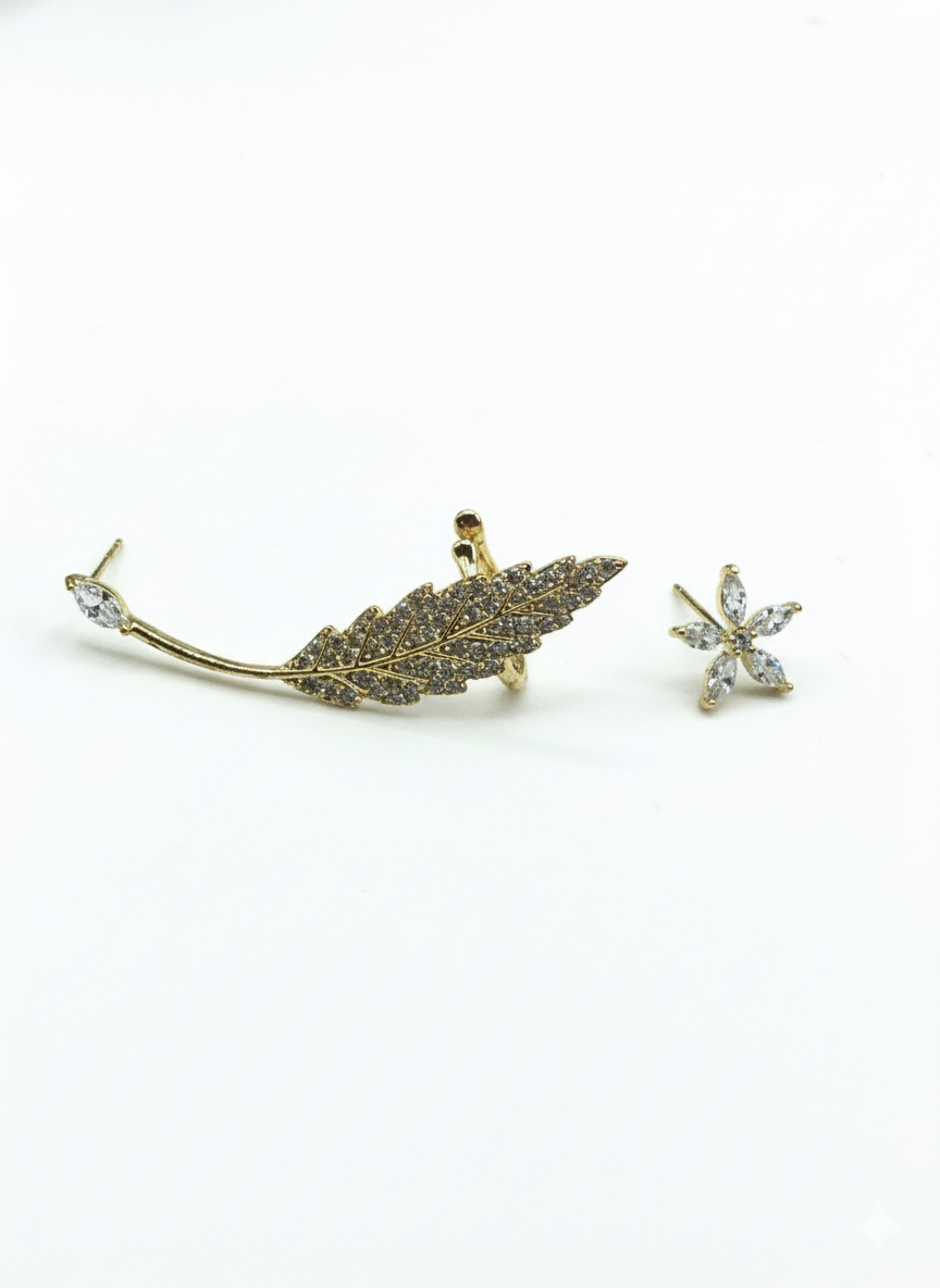 copper feather brooch and matching earring 