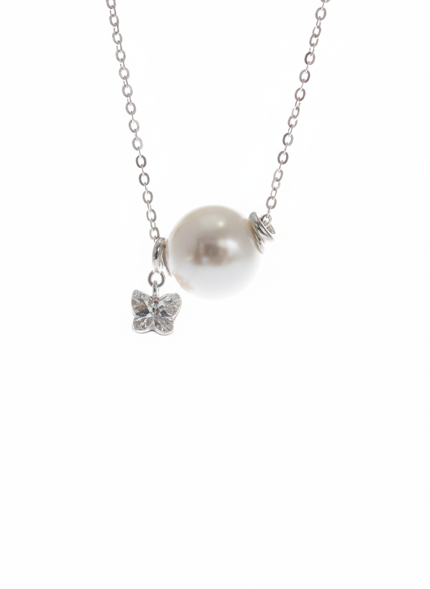 sterling silver necklace with a pearl and butterfly pendant 