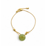 Halo sterling silver and gold plated bracelet with green jade gemstone