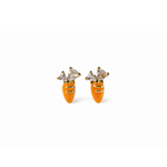 Carrot-shaped earrings with copper plated tops and orange bodies 