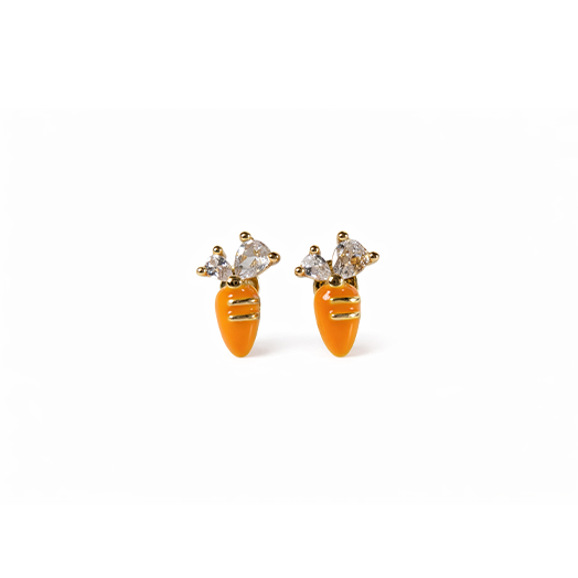 Carrot-shaped earrings with copper plated tops and orange bodies 