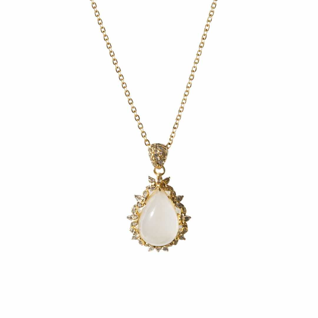 Imperial gold plated necklace with a teardrop shaped white pendant