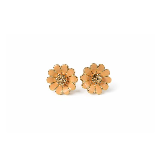 pair of gold flower shaped earrings 