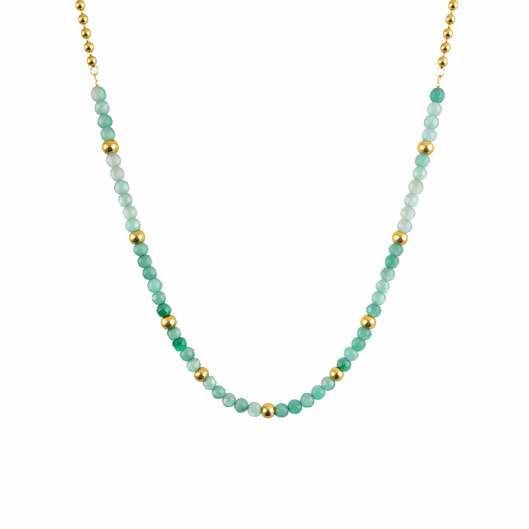 Linked joy necklace with green beads 