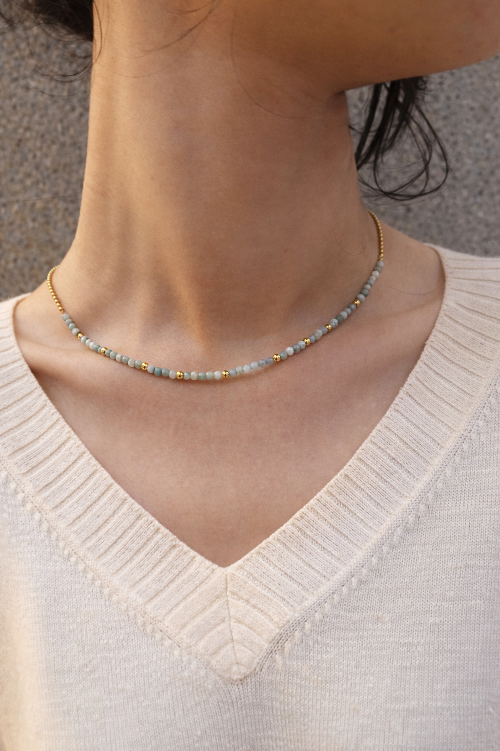 Linked joy necklace with light green beads