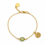 green bead sterling silver gold plated bracelet with charm
