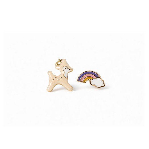 copper plated unicorn and rainbow cloud earrings 