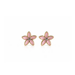Pair of pink flower shaped earrings with gold plated accents 