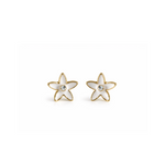 Star shaped earrings with gold rims and white center 