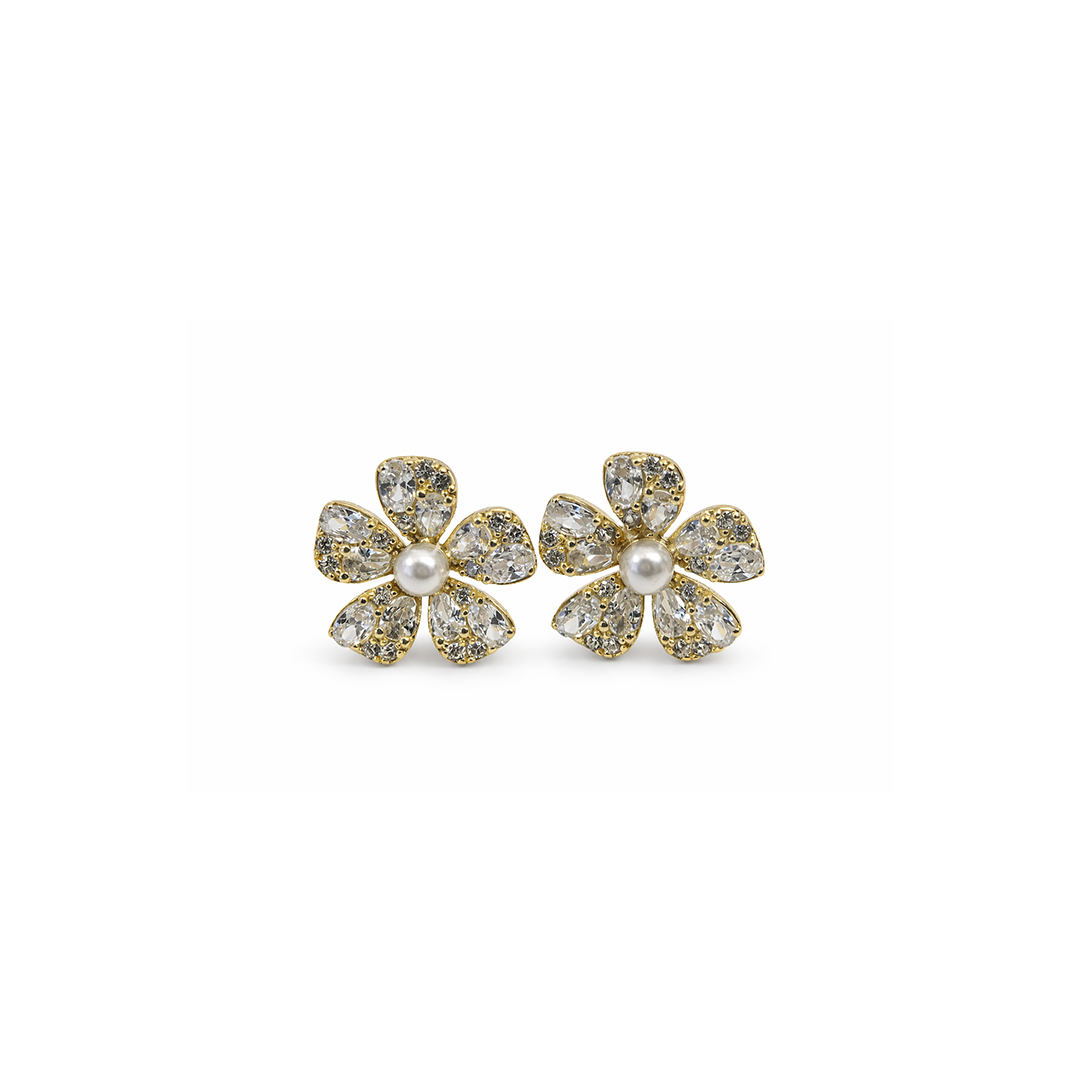 Luminous cubic zirconia sterling silver pearl earrings 