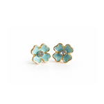 Pair of light turquoise flower shaped earrings with gold plated accents 