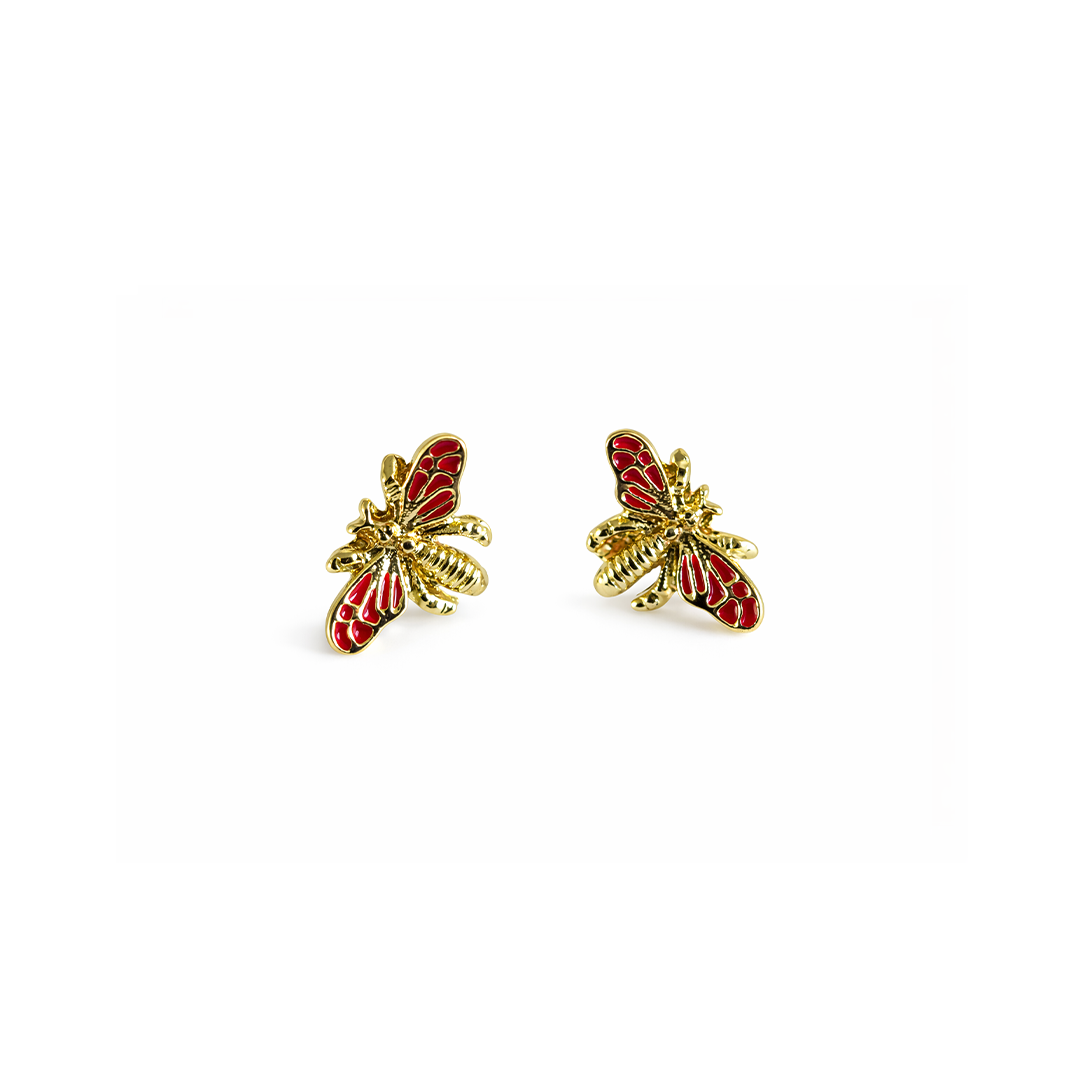 Gold plated and red butterfly earrings 