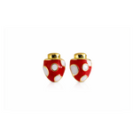 Red mushroom shaped earrings with gold plated tops 