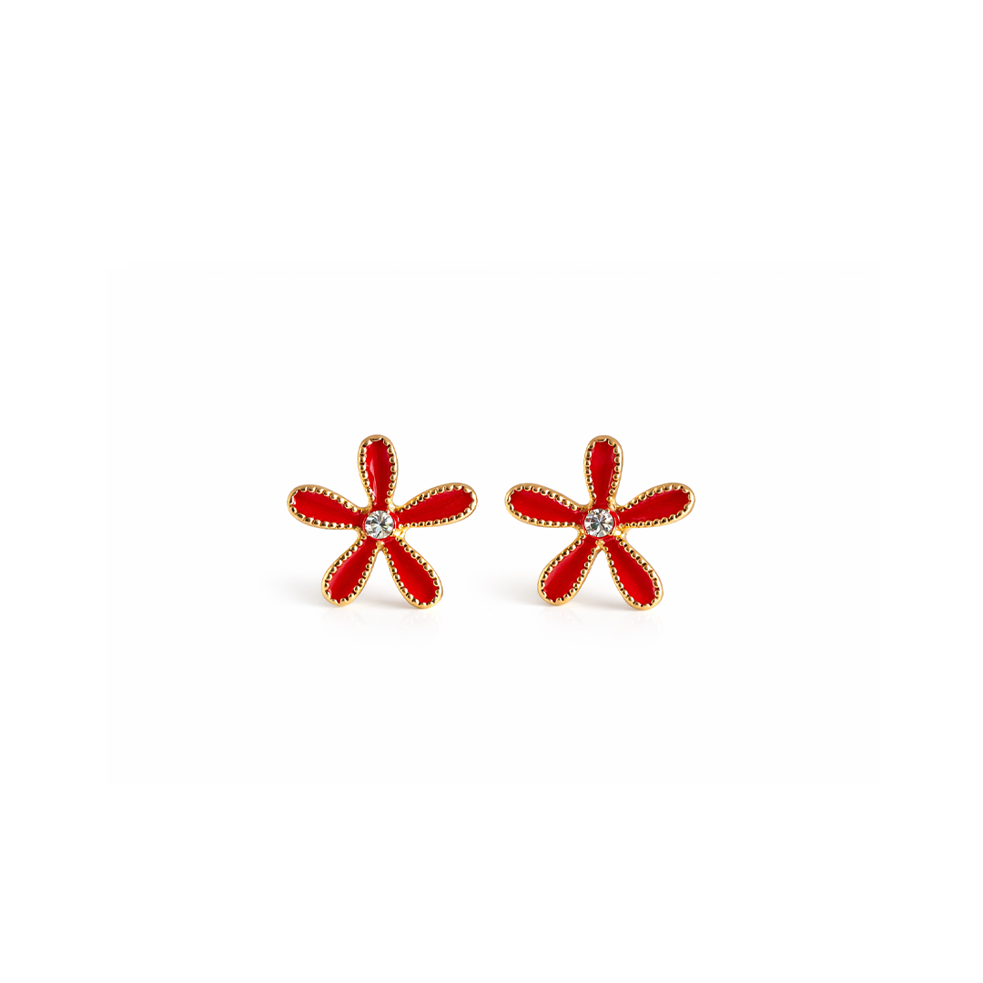 Petaline red flower-shaped earrings