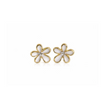 Pair of gold flower shaped earrings with white centres