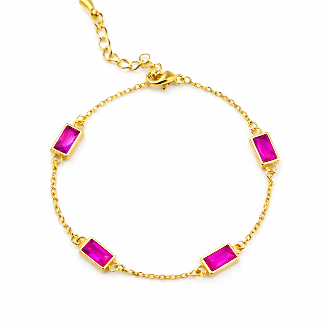 gold plated bracelet with fuscia gemstones