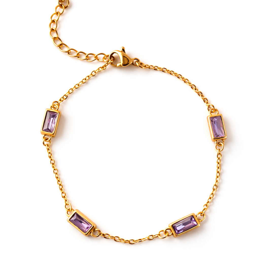 Gold plated bracelet with purple gemstones