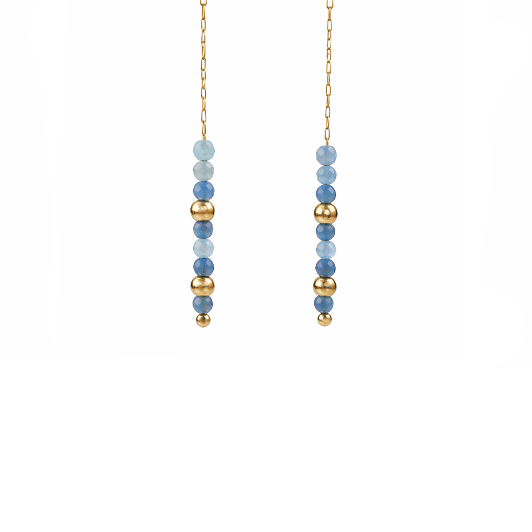 Rain pair of beaded earrings with gold plated stainless steel and blue beads 