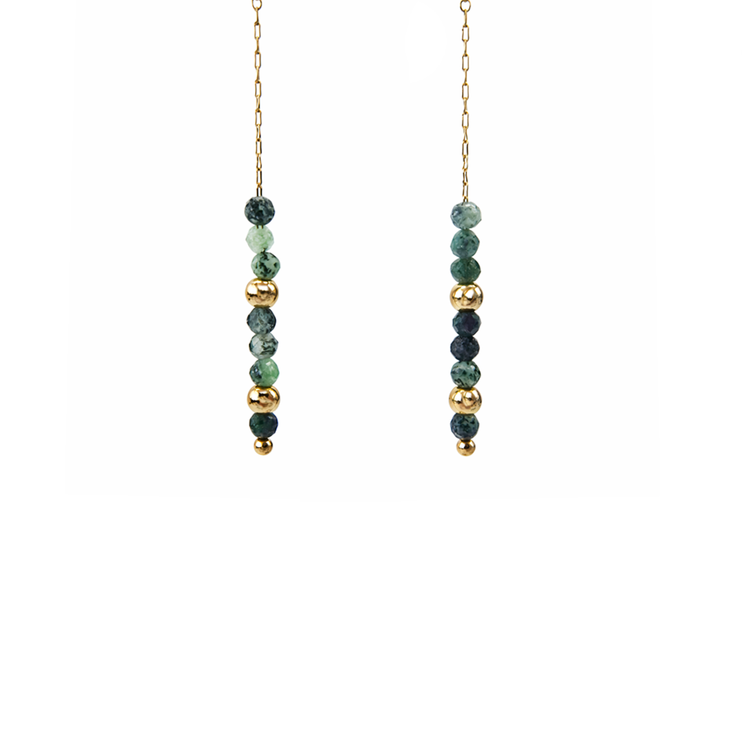 Rain is Pair of beaded earrings with green and gold plated beads 