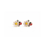Pair of earrings with floral and ladybug designs