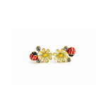 Pair of earrings with floral and ladybug designs 