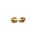 Starfall is pair of gold hoop earrings with embedded green stones