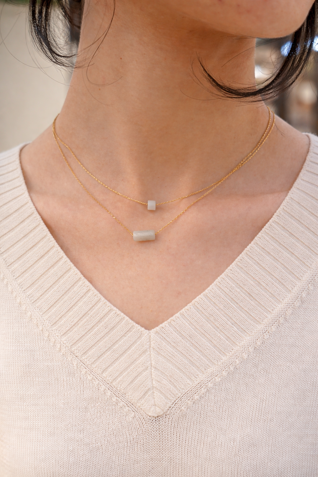 Solace  two aventurine stone with gold plated stainless steel necklace