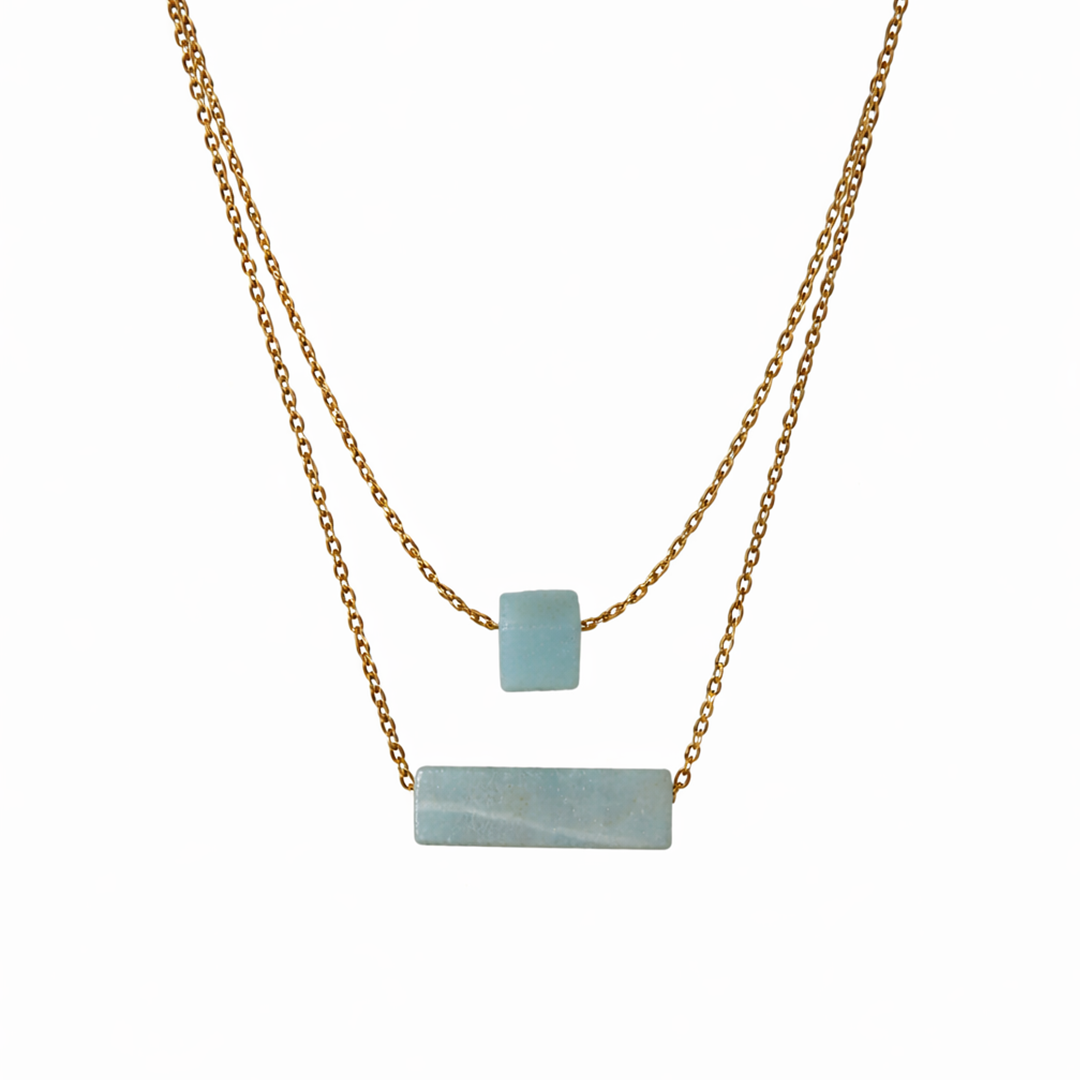 gold plated stainless steel necklace with two aventurine stones 