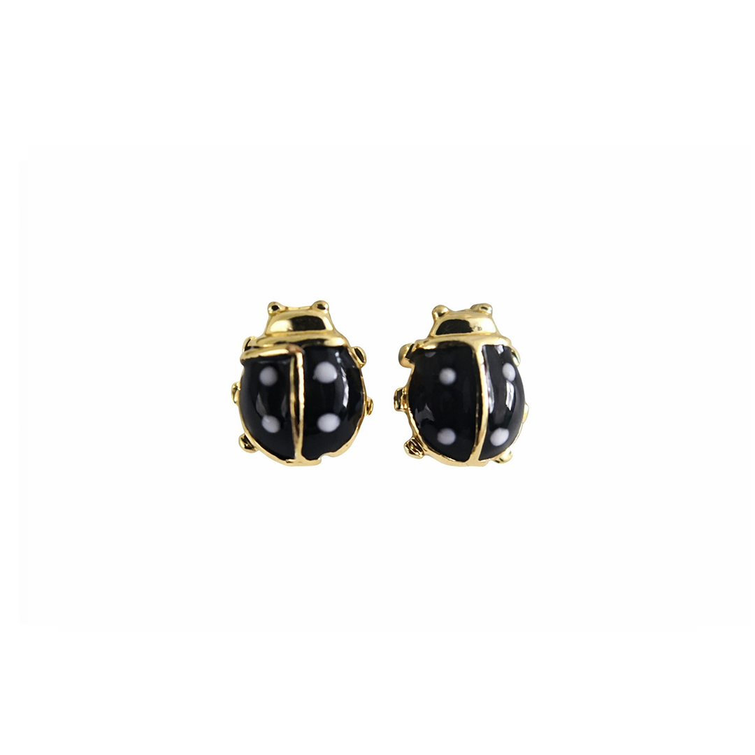 Black and gold plated beetle-shaped earrings 