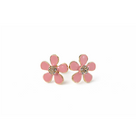 Pink flower shaped earrings with copper plated accents 