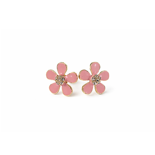 Pink flower shaped earrings with copper plated accents 