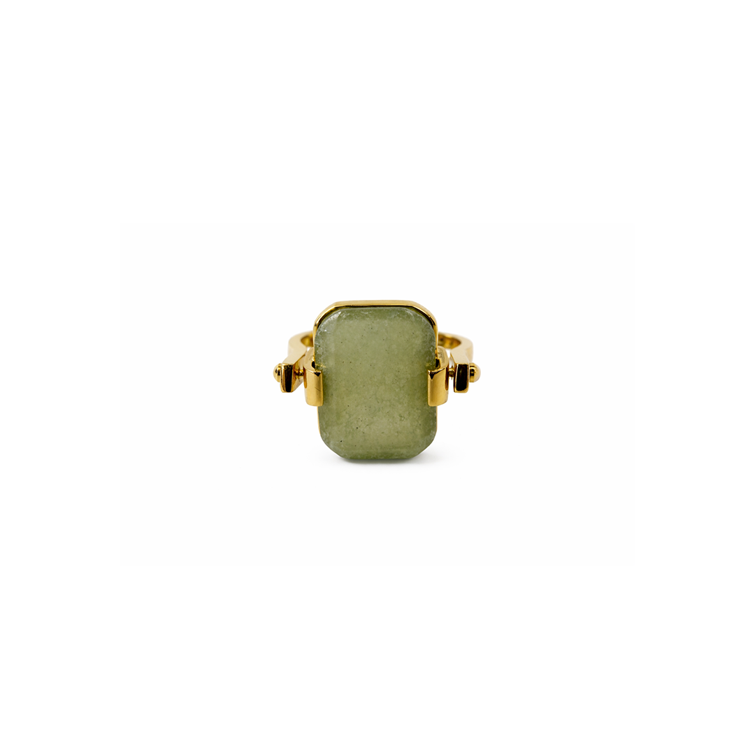 Verdant green jade ring with gold plated covertible ring