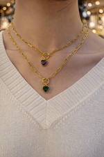 Vow two gold plated stainless necklaces with heart shaped charms