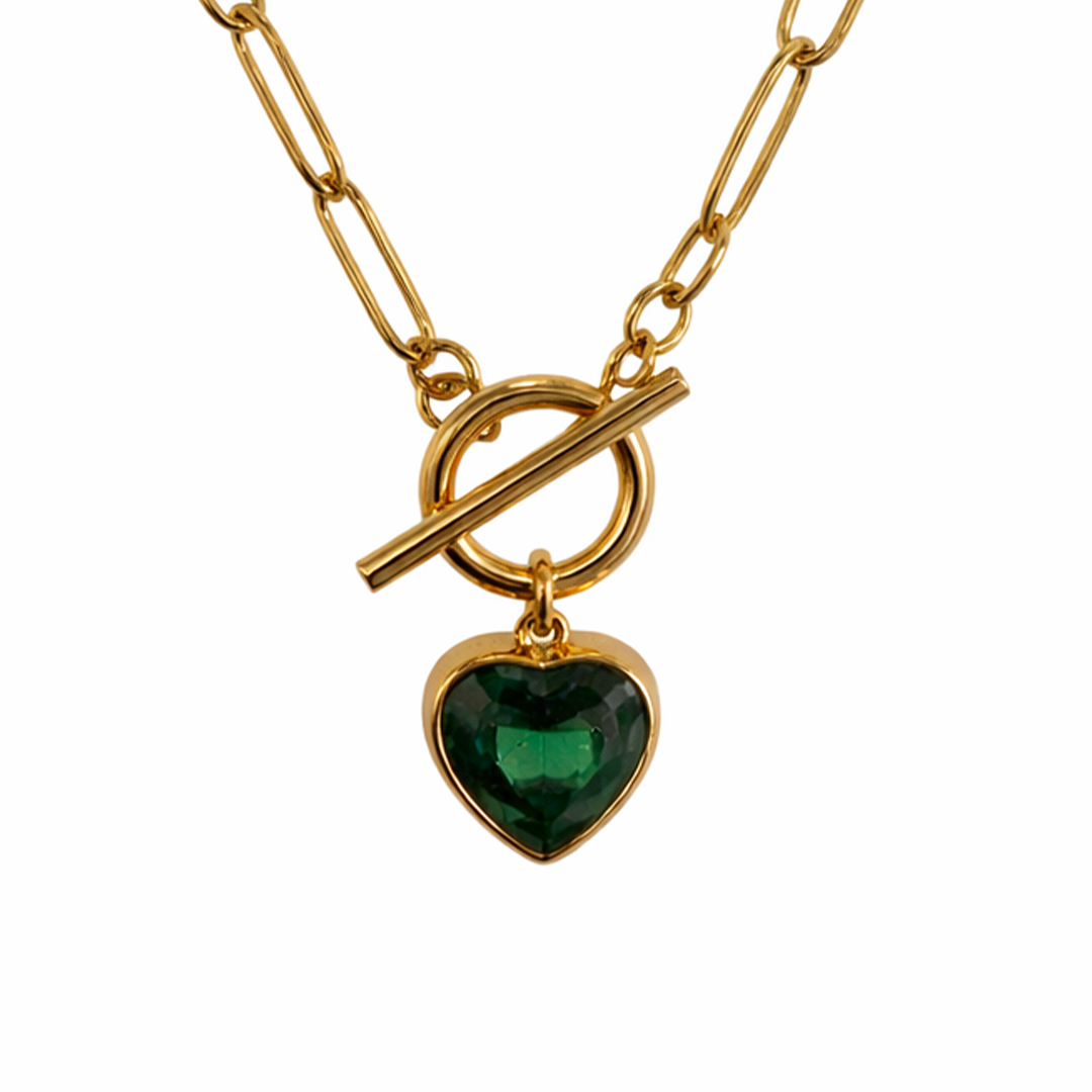 Vow gold plated necklace with a green heart shaped pendant 