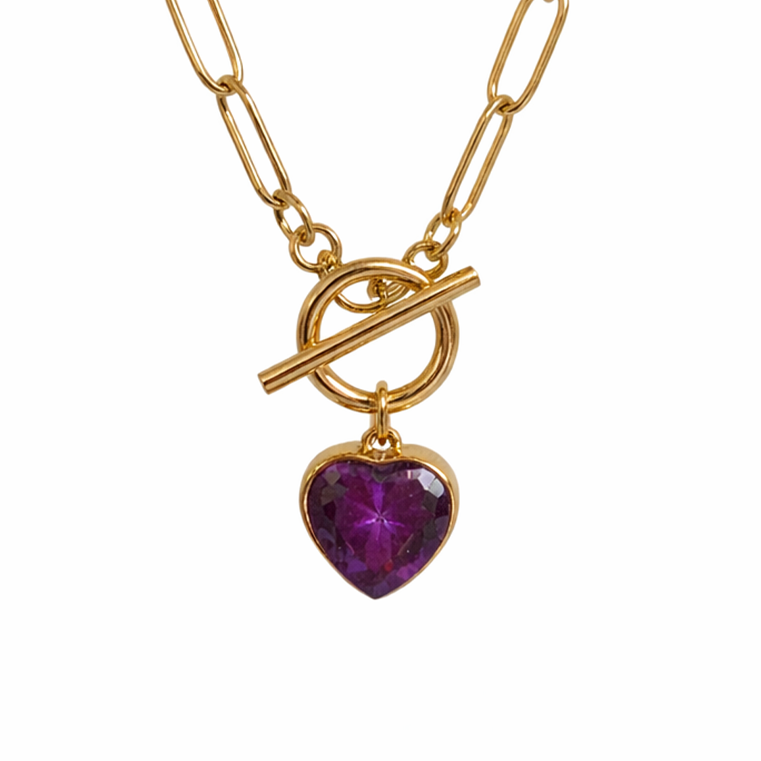 Vow gold plated stainless purple heart shaped necklace 